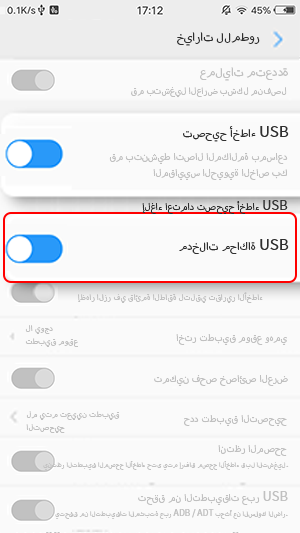 تعذر فتح خيارات المطور ونقرات USB التناظرية