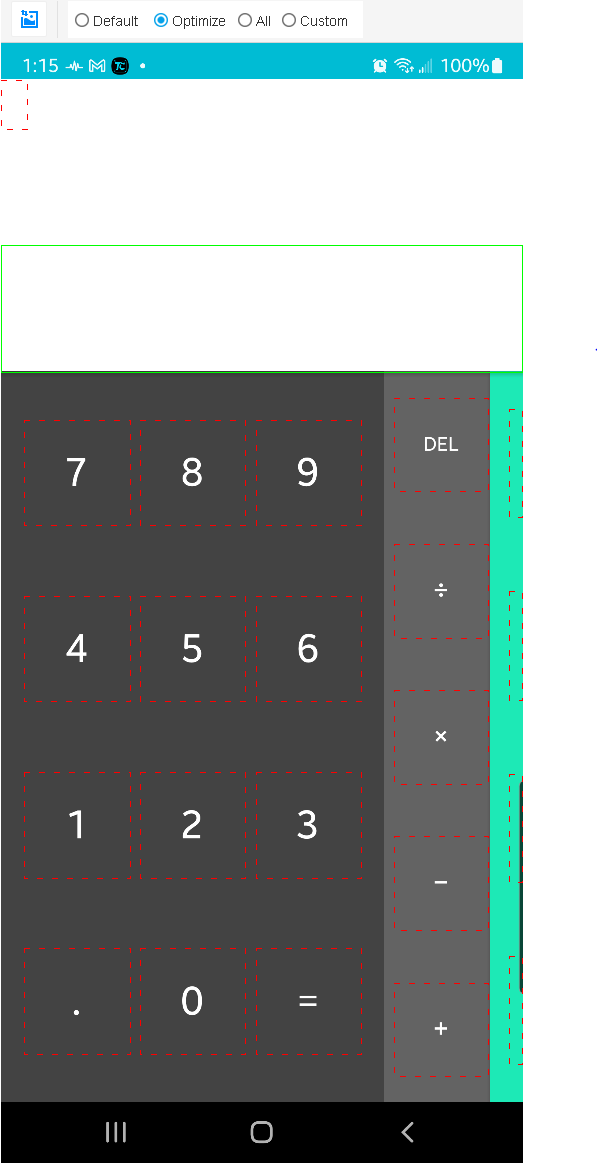 The calculator keys in UI Explorer.