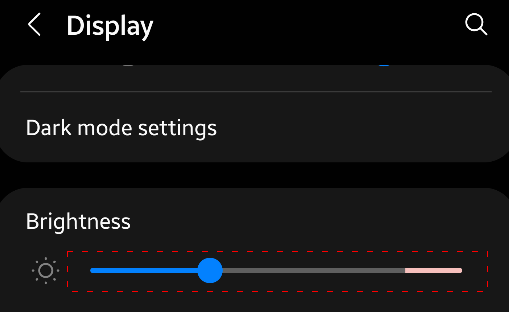 The Brightness slider in the Display settings.