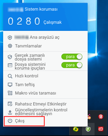 Antivirüs yazılımını kapatma