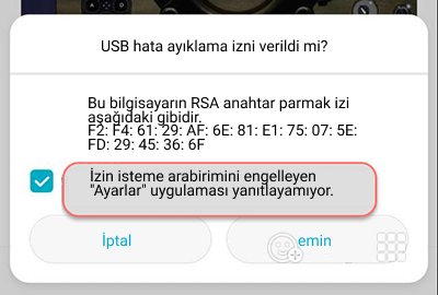 Bir uygulama örtüşme izin isteği arayüzü var